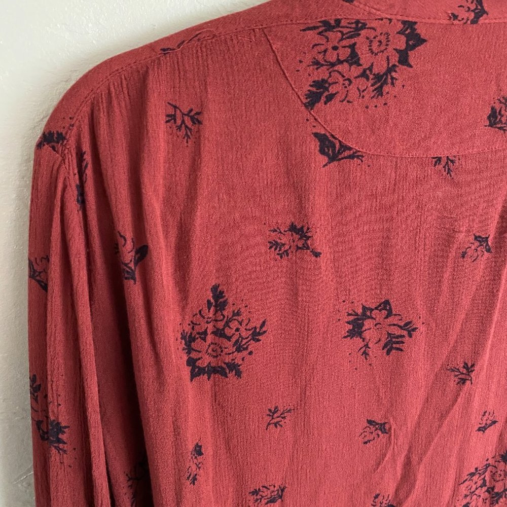 Free People Rust Floral Ruffle Hem Button Down - Picture 7 of 7